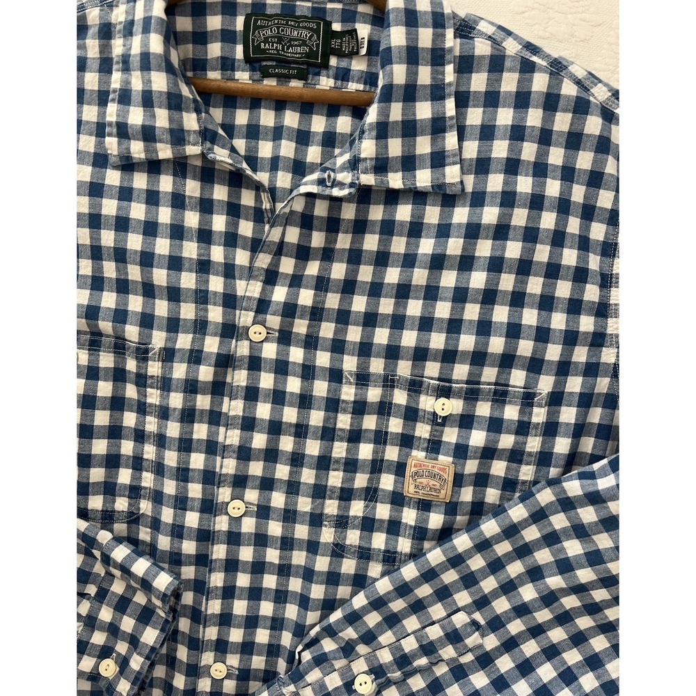 Polo Ralph Lauren Polo Country Workshirt XXL Blue Gingham Classic Fit Cotton